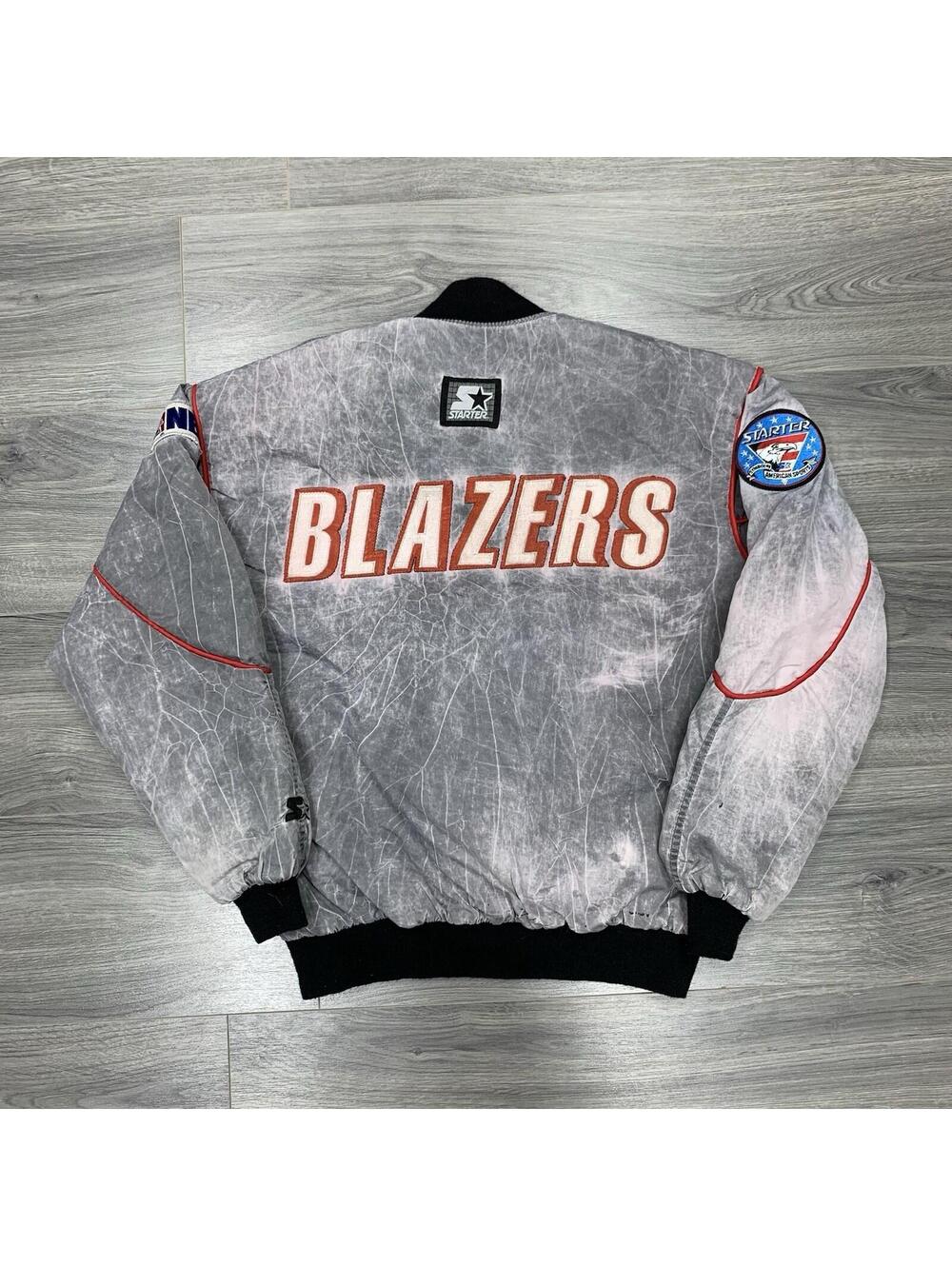 Vintage 90S Starter Portland Trailblazers Jacket Medium RARE MENS GRAY SPELL OUT